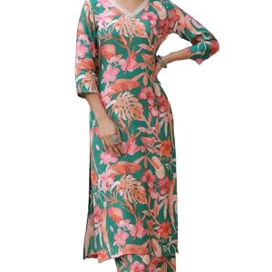 Women’s Rayon Blend Straight Printed Kurta With Palazzo