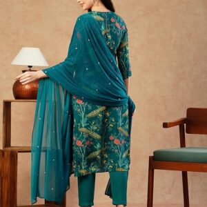 ANNI DESIGNER Women’s Cotton Blend Straight Printed Kurta with Pant & Dupatta