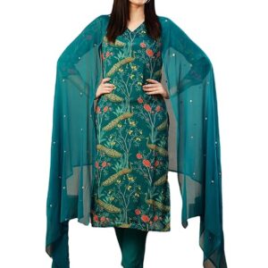 ANNI DESIGNER Women’s Cotton Blend Straight Printed Kurta with Pant & Dupatta