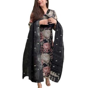 Women’s Cotton Blend Printed Straight Kurta with Pant & Dupatta